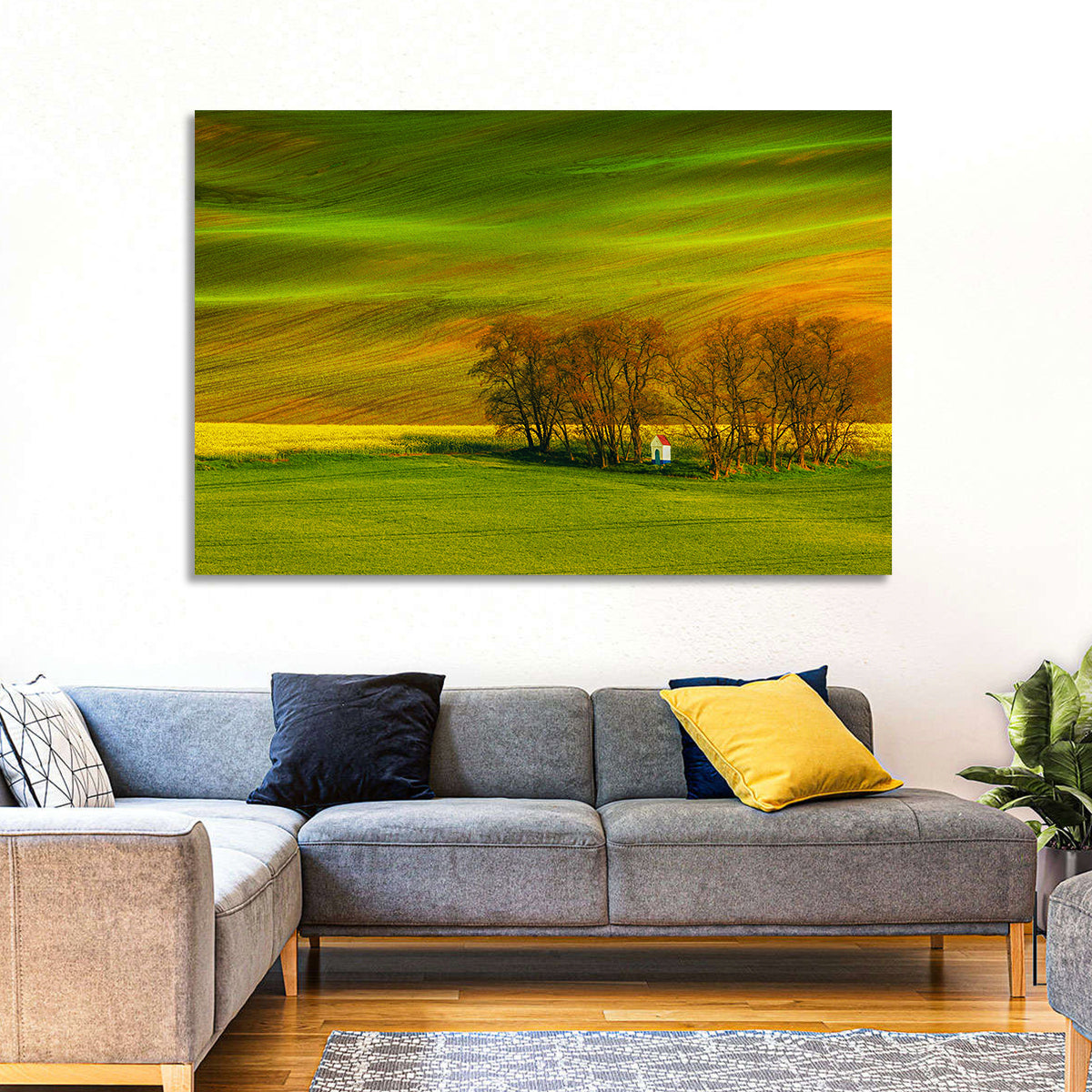 Moravian Wheat Fields with Chapel Wall Art in a room, landscape