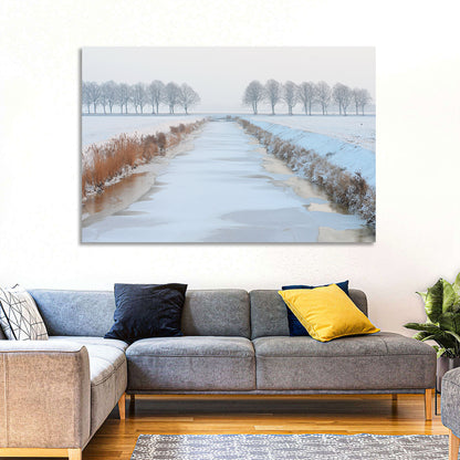 Frozen Canal with Bare Trees Wall Art