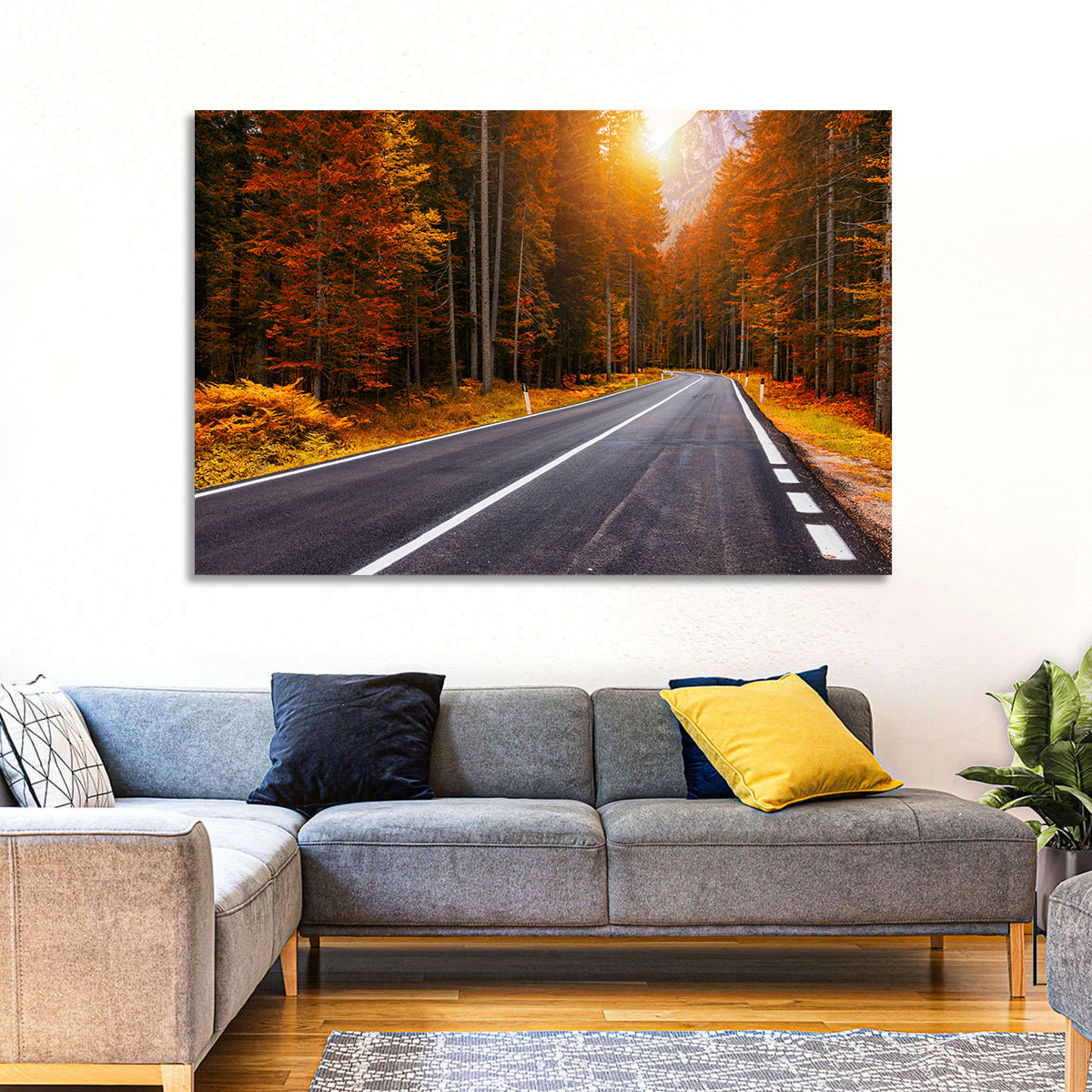 Autumn Forest Asphalt Road Wall Art