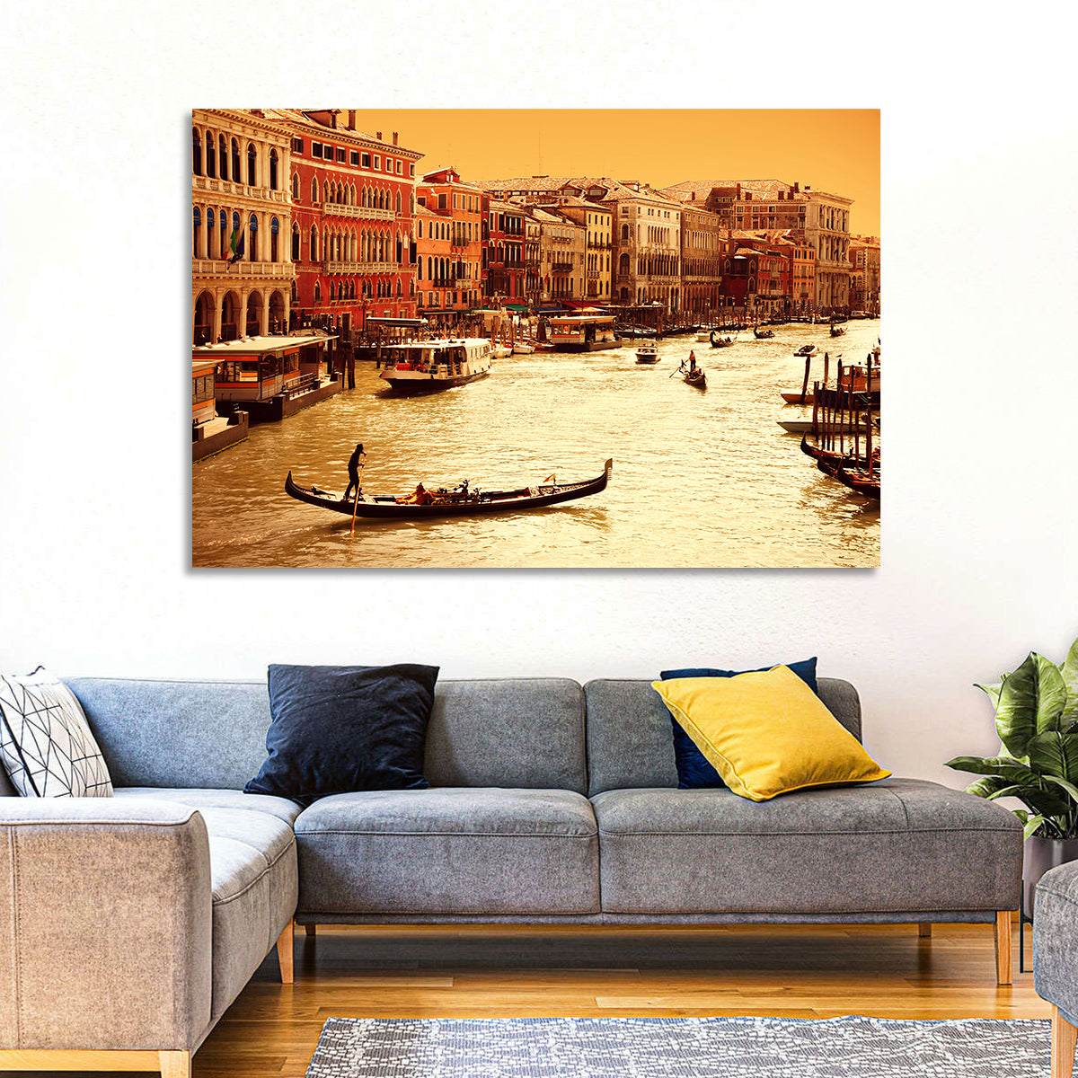 Grand Canal Gondola at Golden Hour Wall Art in a room, landscape