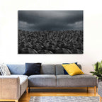 Clustered Umbrellas in Rain Wall Art
