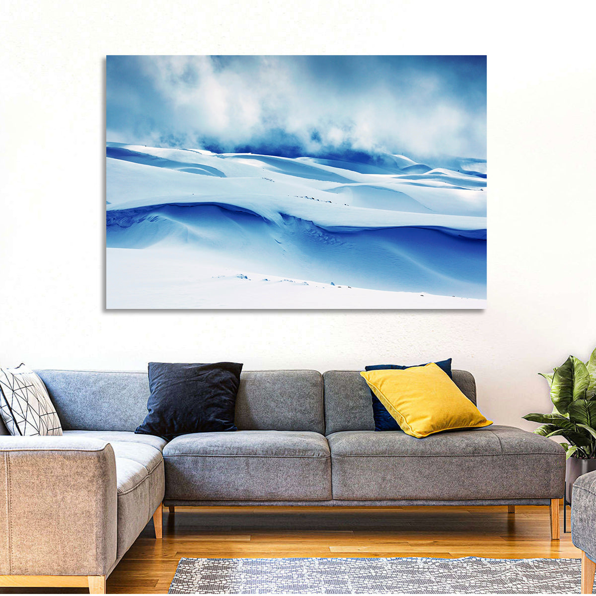 Wind-swept Snow Ridges Wall Art in a room, landscape