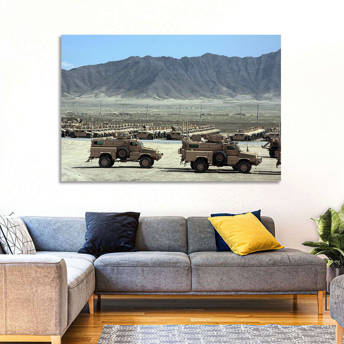 Mrap Vehicles in Desert Landscape Wall Art in a room, landscape