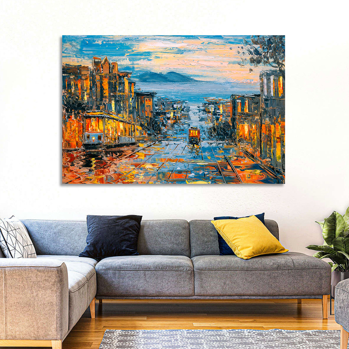 San Francisco Cable Car at Dusk Wall Art in a room, landscape