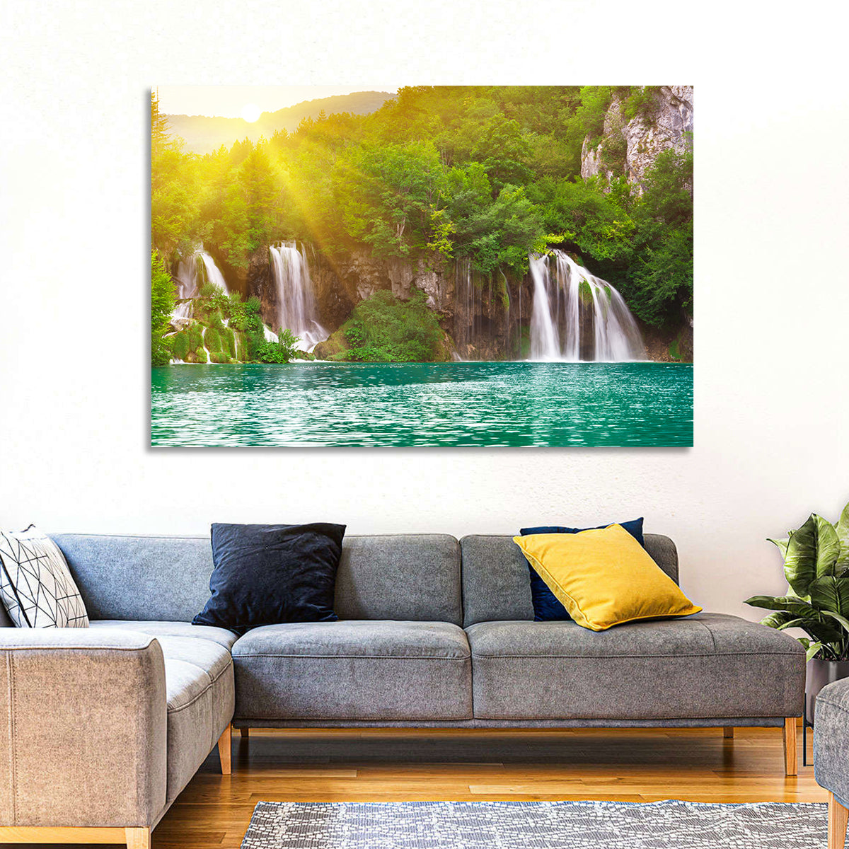 Plitvice Cascades at Sunrise Wall Art