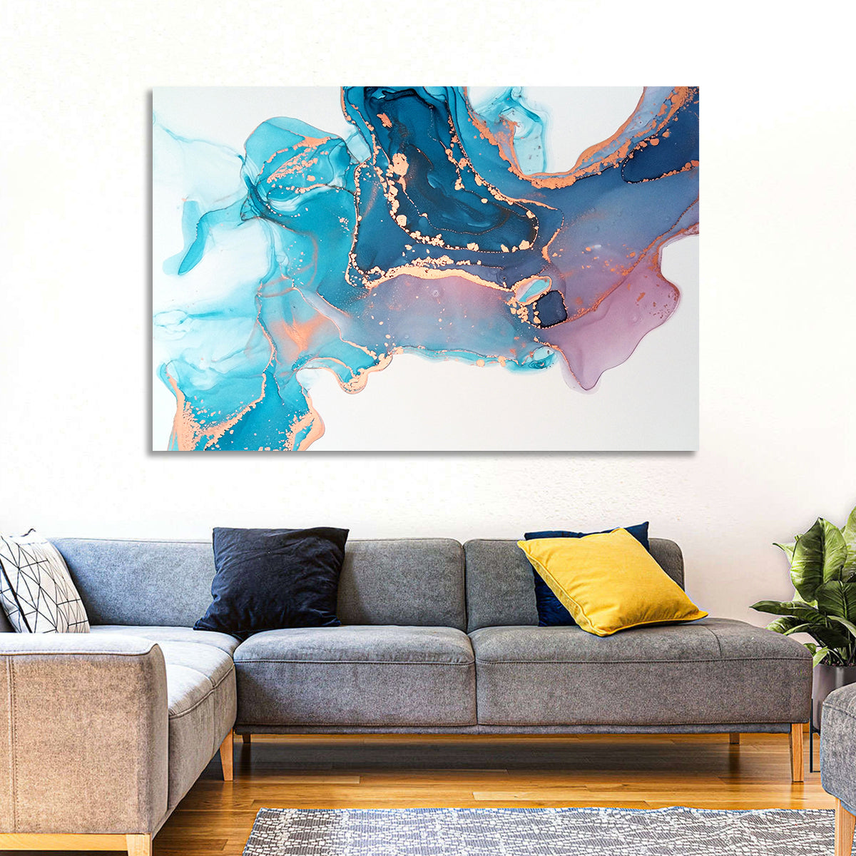 Fluid Ink with Metallic Gold Accents Wall Art