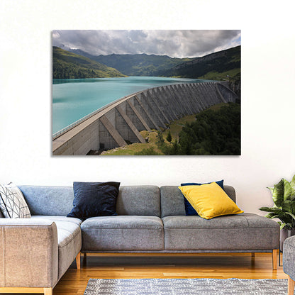 Curved Dam on Turquoise Lake Wall Art