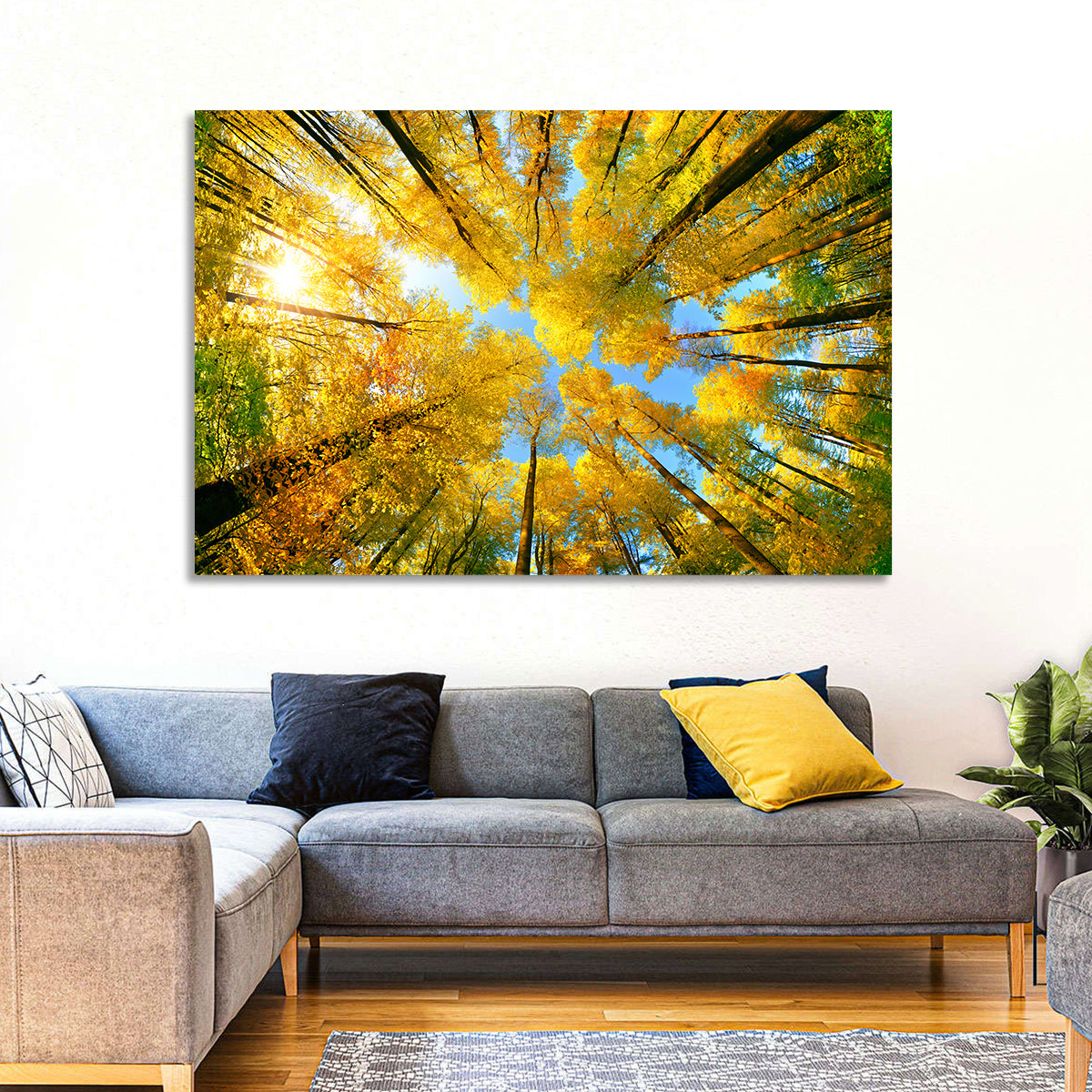 Golden Autumn Canopy Wall Art in a room, landscape