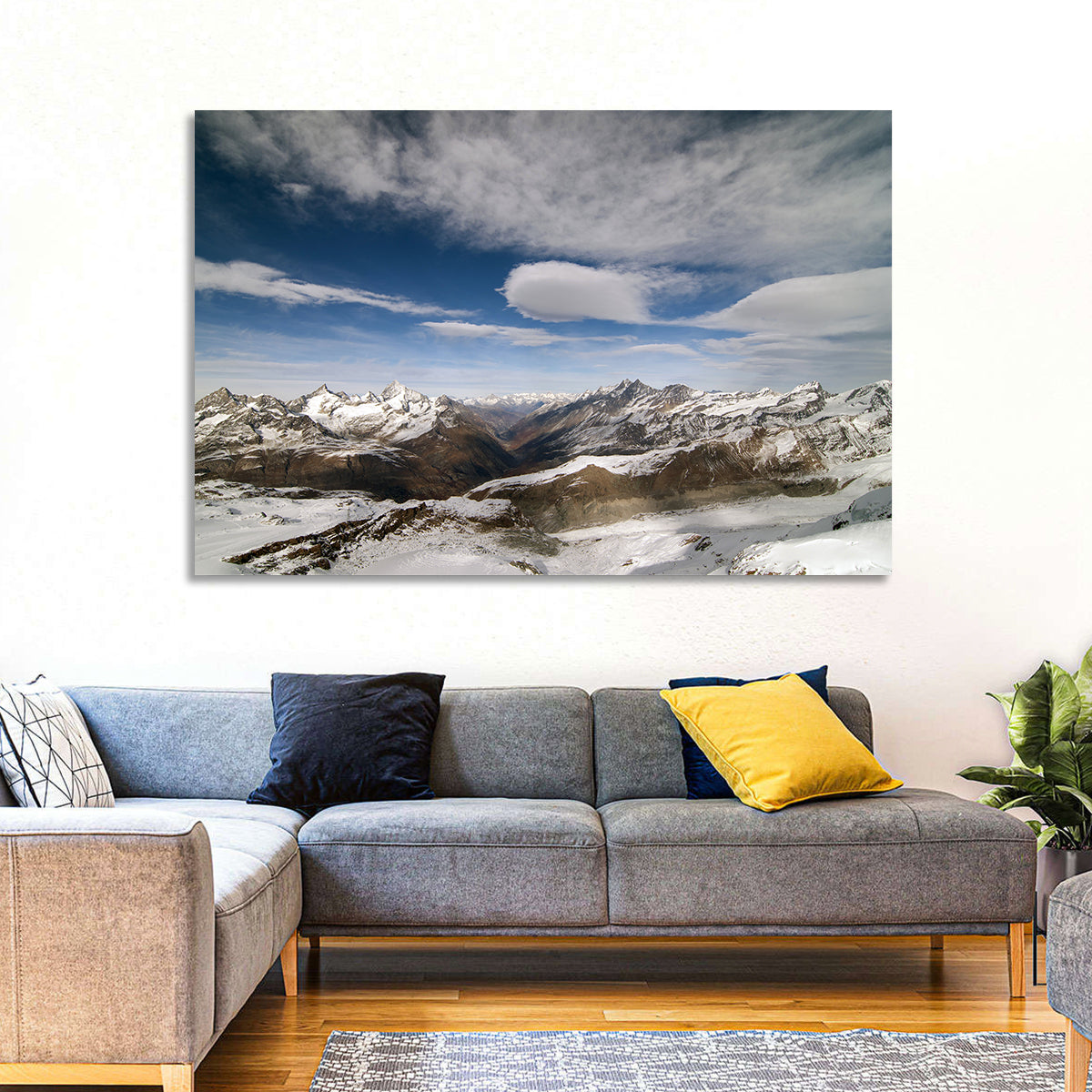 Snow-capped Peaks of Zermatt Wall Art in a room, landscape