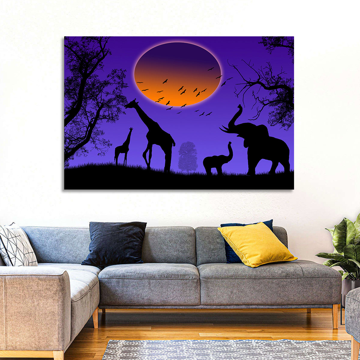 Sunset Savannah Silhouette Wall Art