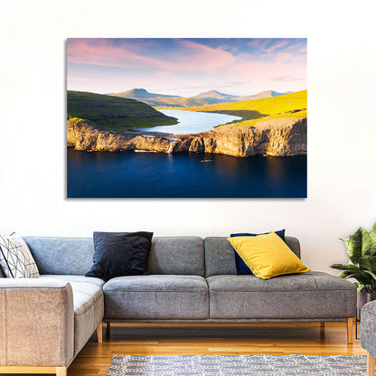 Sørvágsvatn Cliffs at Golden Hour Wall Art