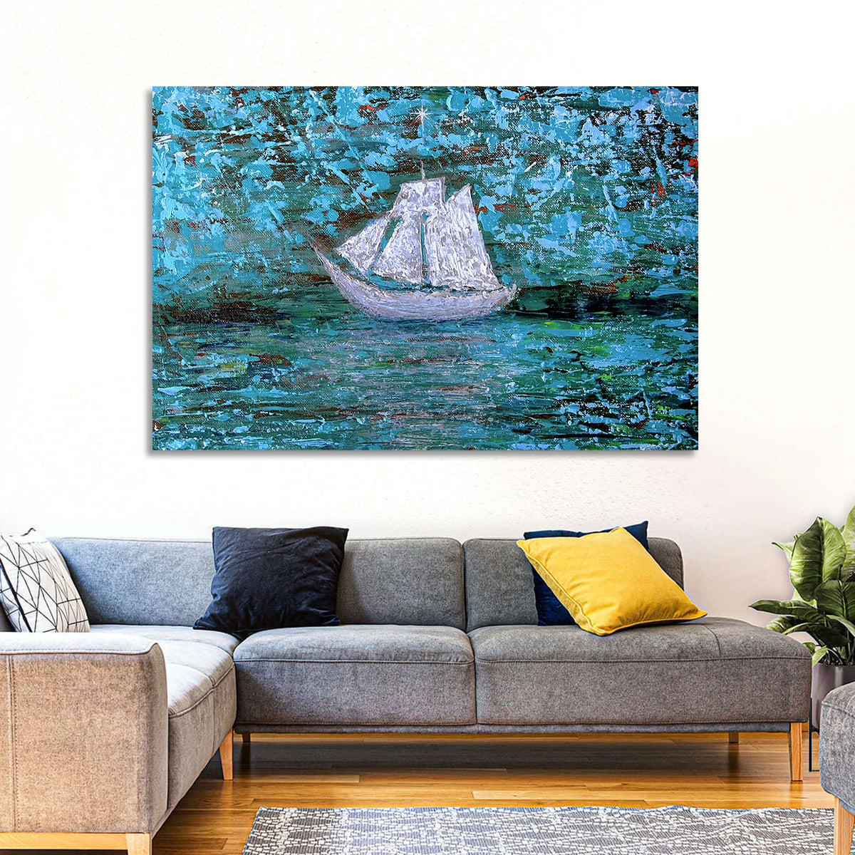 White Sailboat Reflection Wall Art