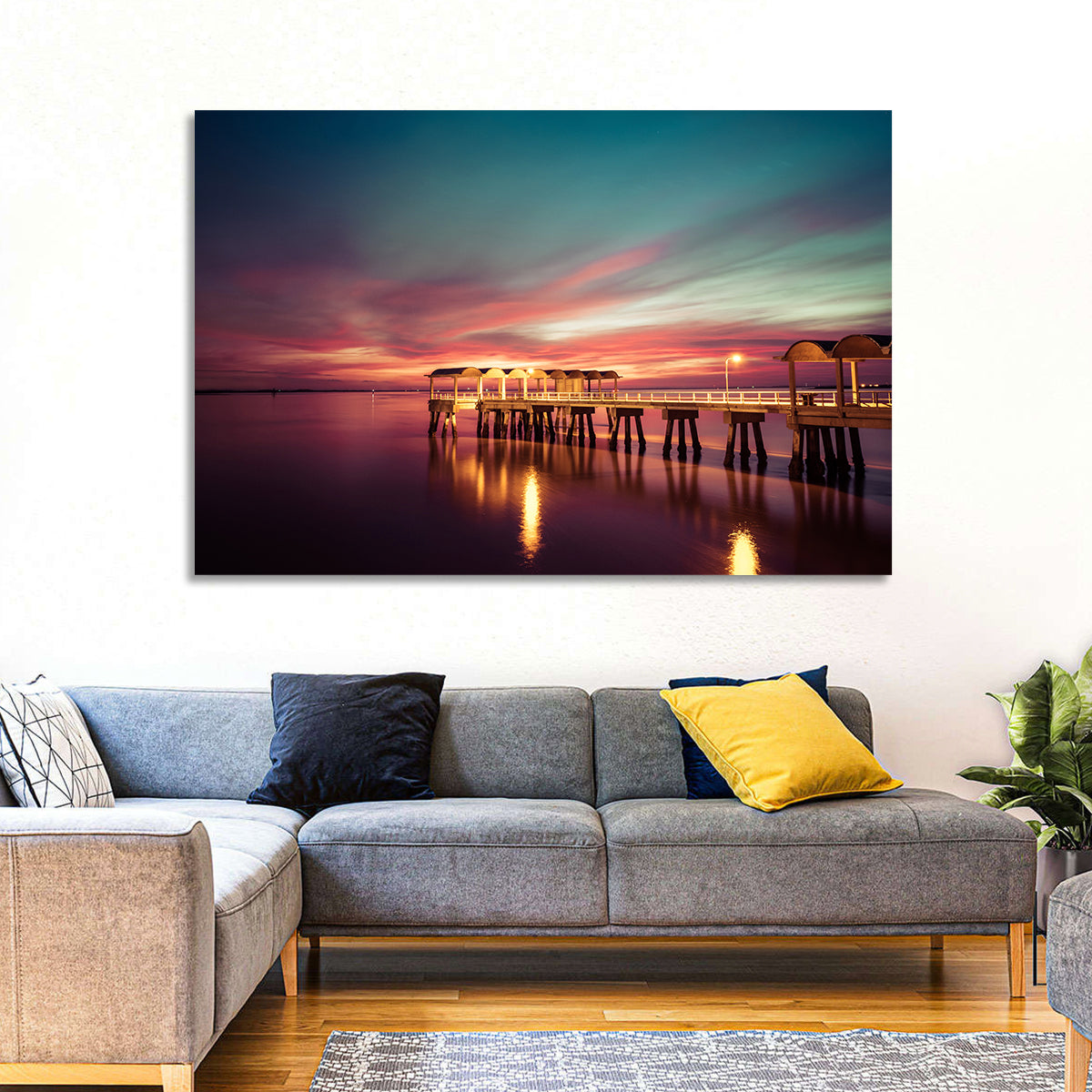 Jekyll Island Pier at Dusk Wall Art in a room, landscape