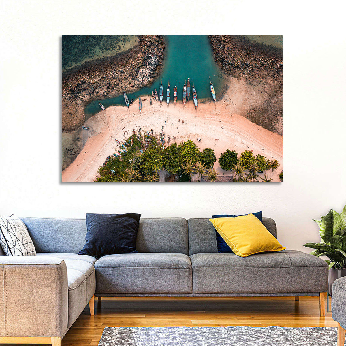 Koh Samui Long-tail Boats Wall Art in a room, landscape