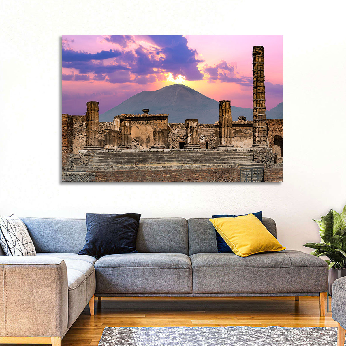 Pompeii Columns at Sunset, Mount Vesuvius Wall Art