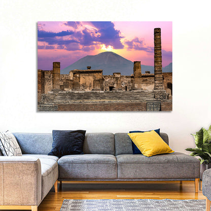 Pompeii Columns at Sunset, Mount Vesuvius Wall Art