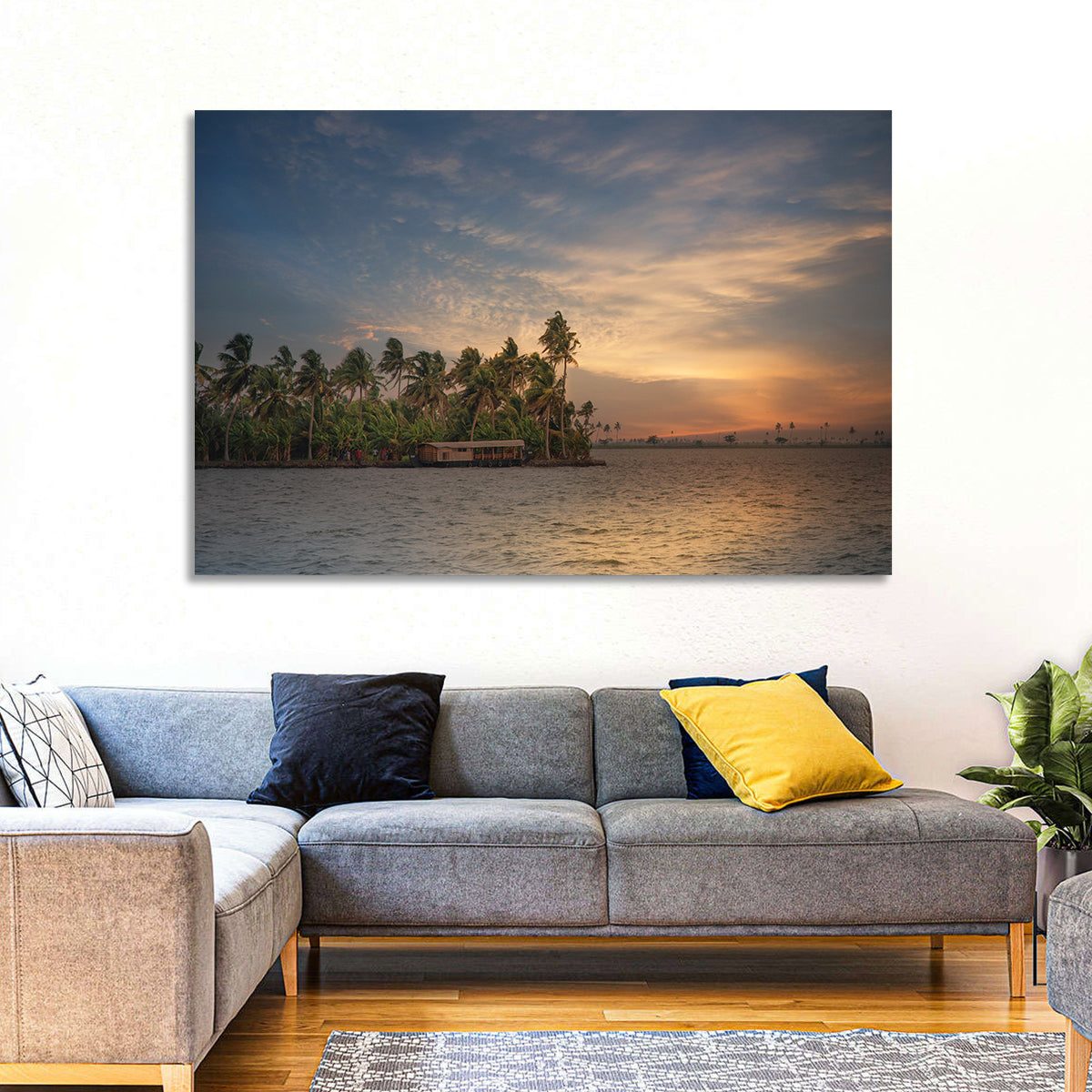 Vembanad Lake Sunset Wall Art in a room, landscape