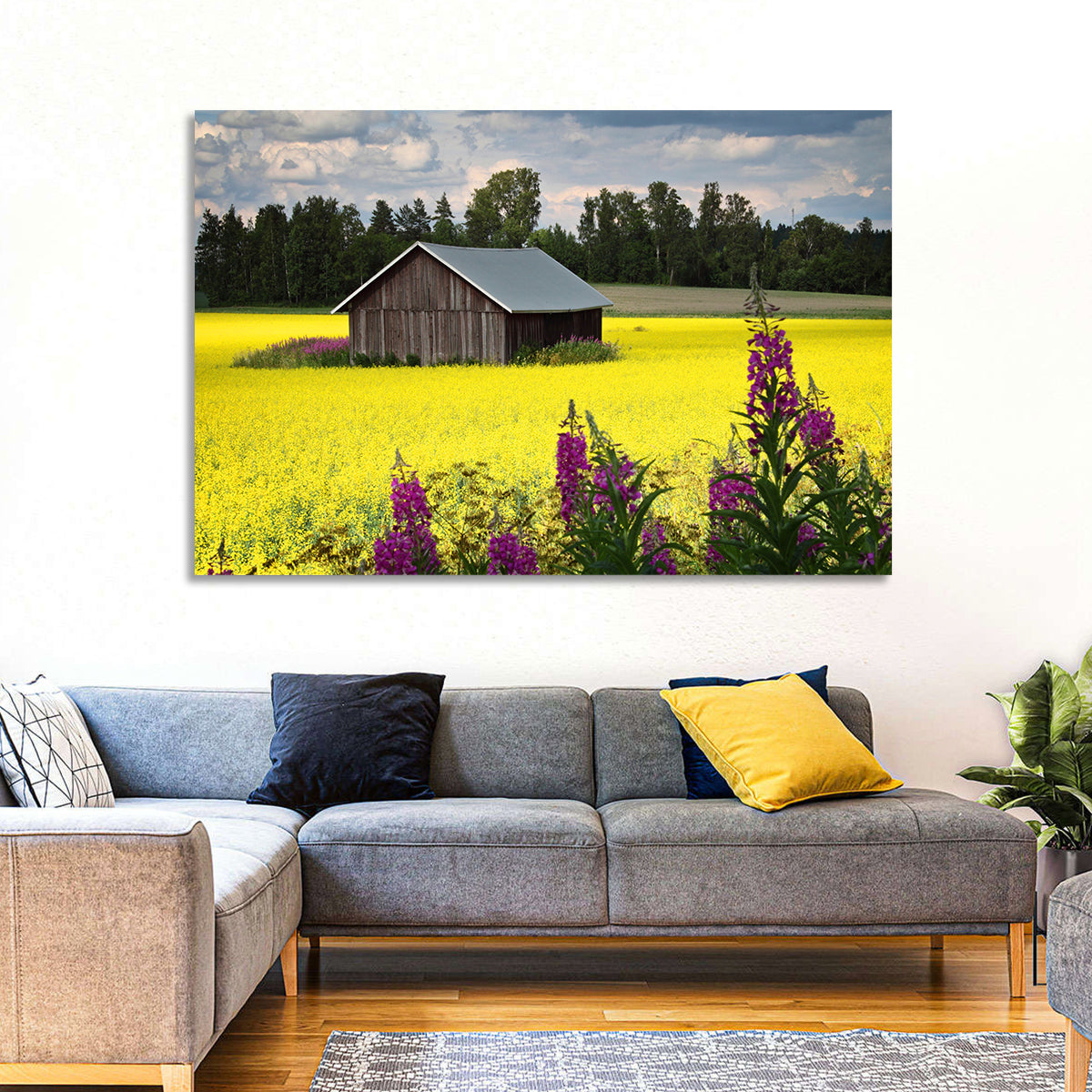 Finnish Barn in Yellow Field Wall Art