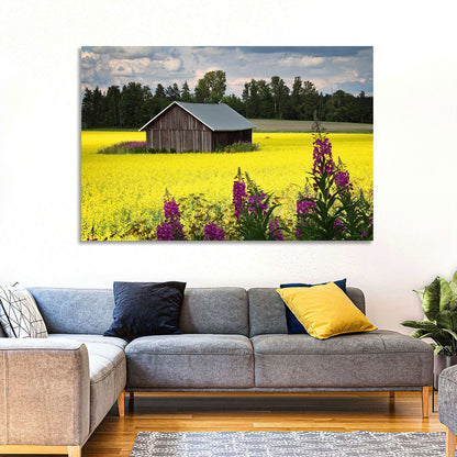Finnish Barn in Yellow Field Wall Art