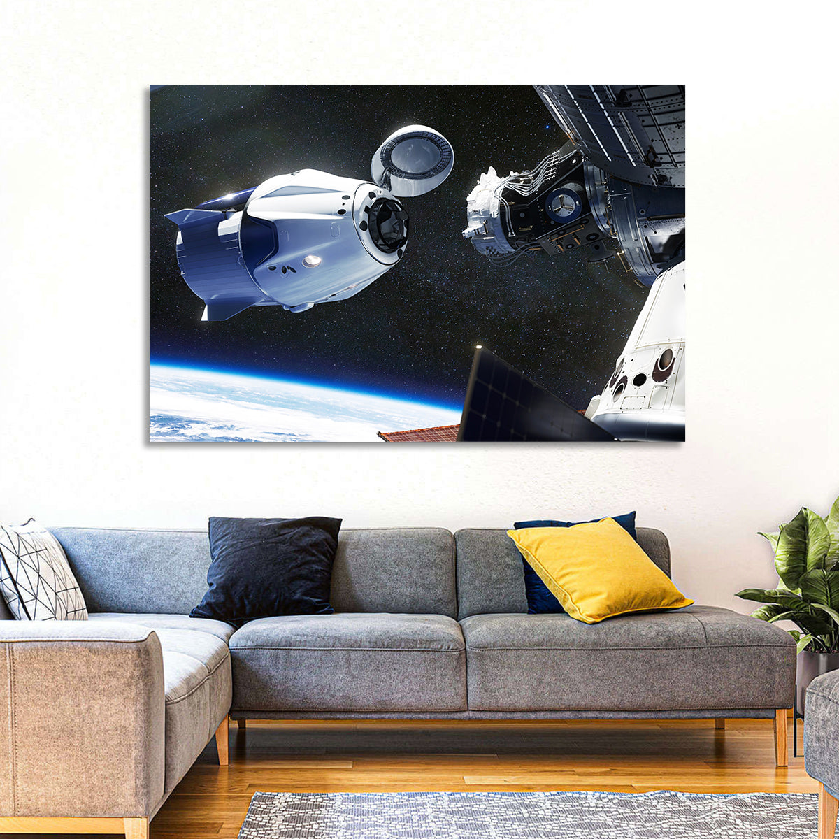 Crew Dragon Docking with Iss Wall Art in a room, landscape