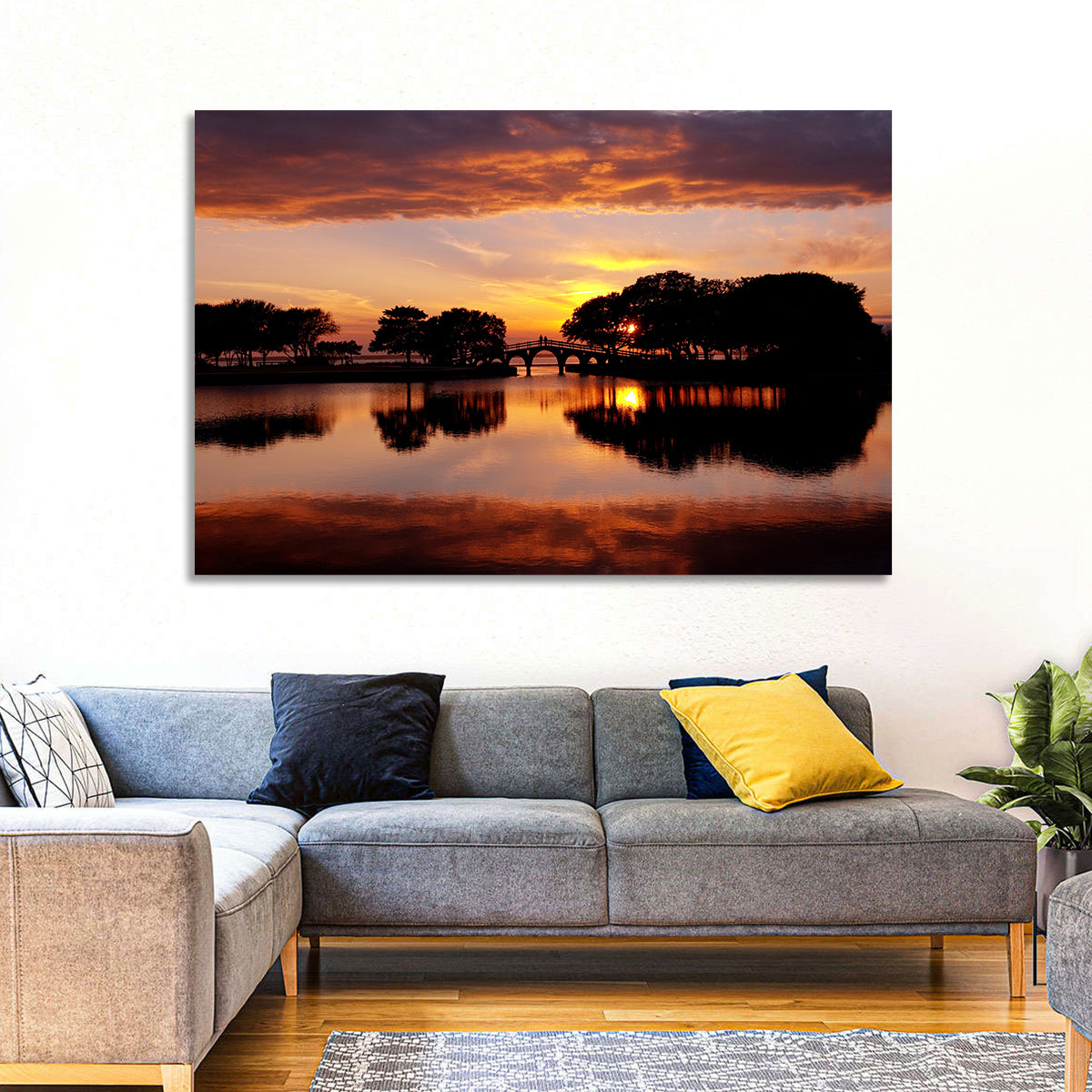 Tranquility Bridge at Sunset Wall Art