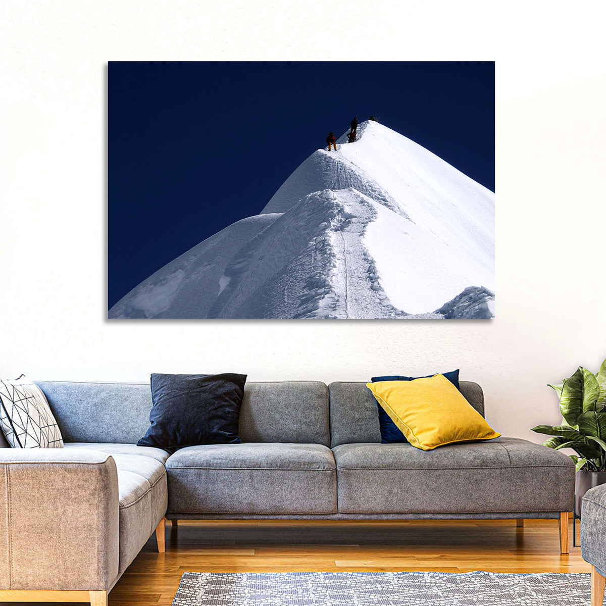 Climbers on a Snowy Himalayan Peak Wall Art in a room, landscape