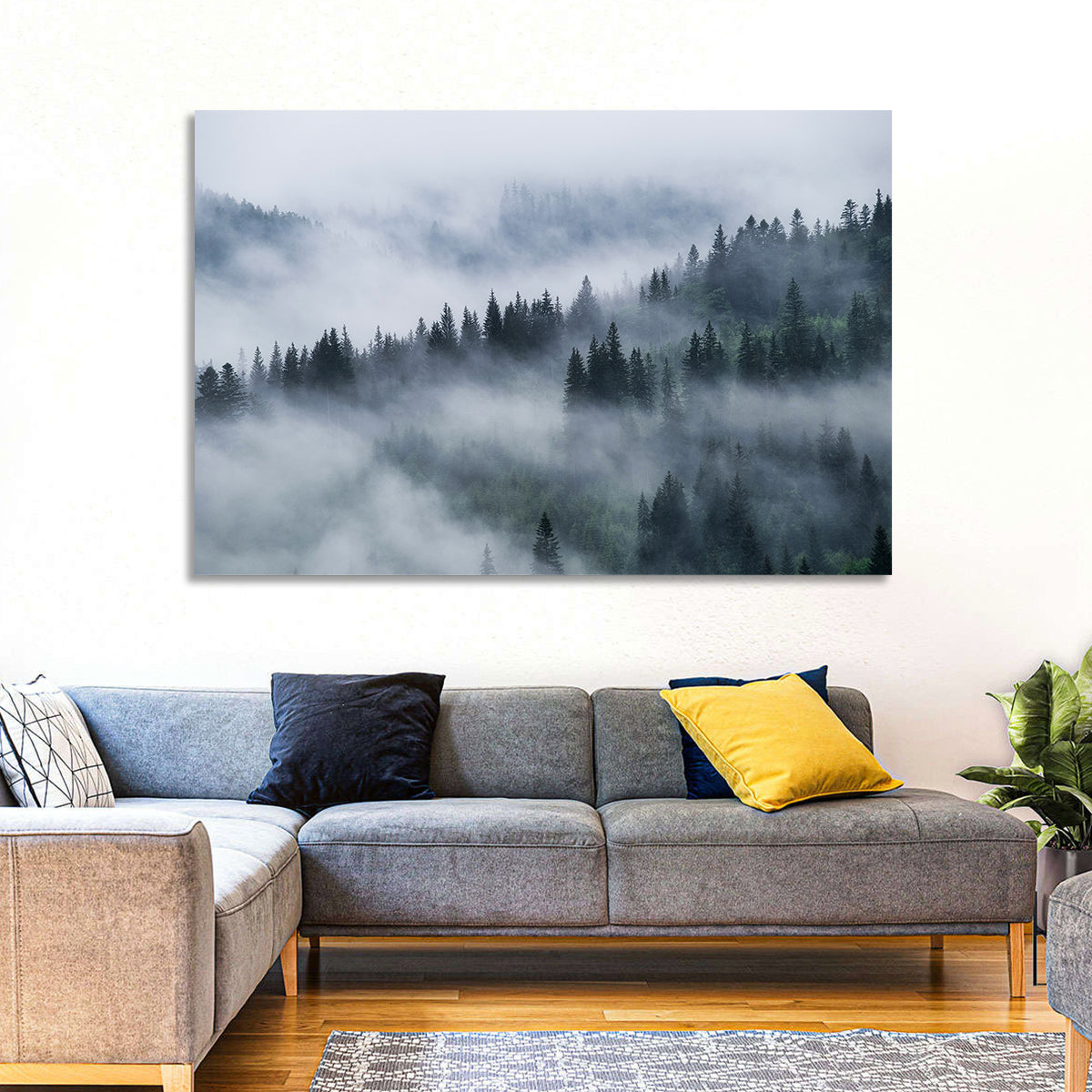 Misty Mountain Pine Forest Wall Art