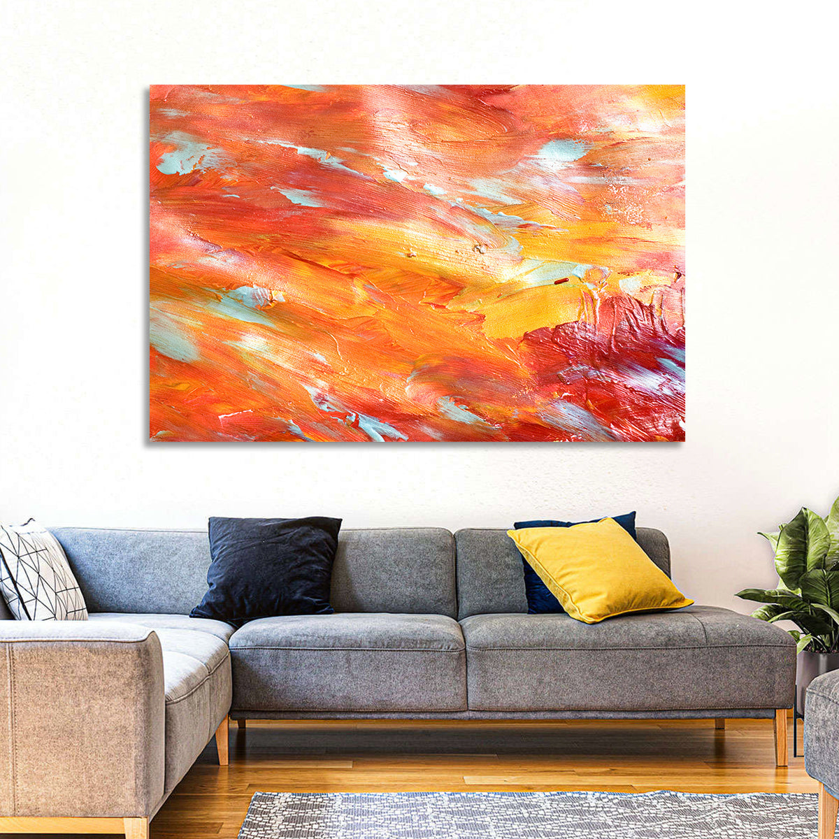 Sunfire Impasto Abstract Wall Art in a room, landscape