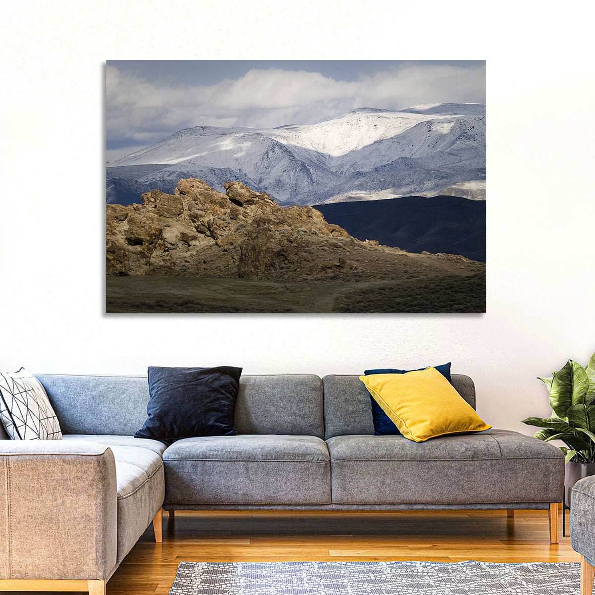 Wonderstone Snow-dusted Mountains Wall Art in a room, landscape