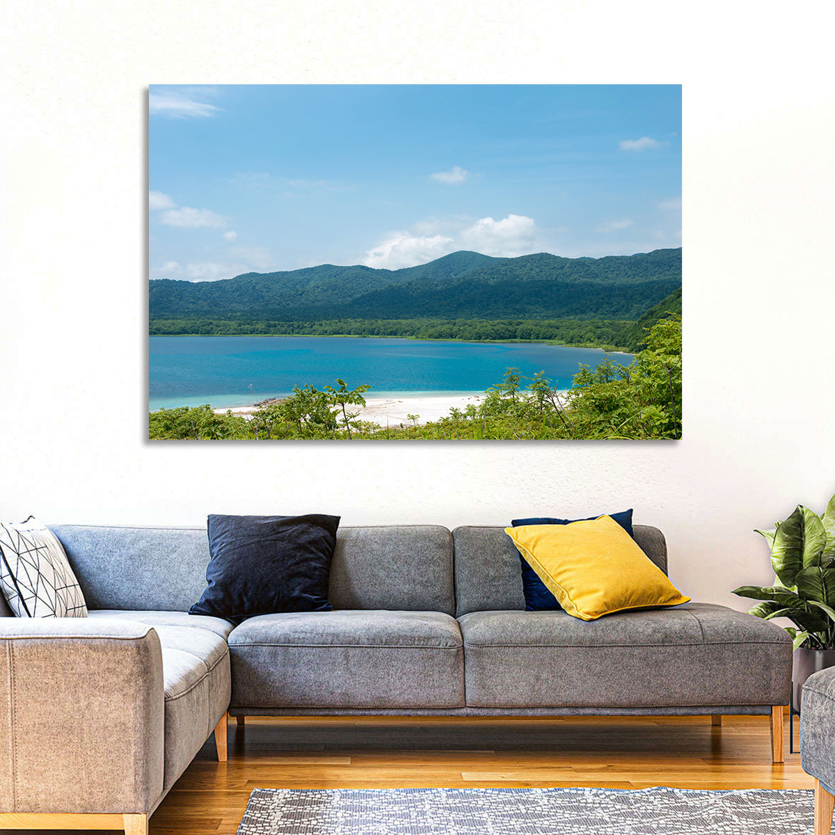 Usori Lake Shoreline Wall Art in a room, landscape