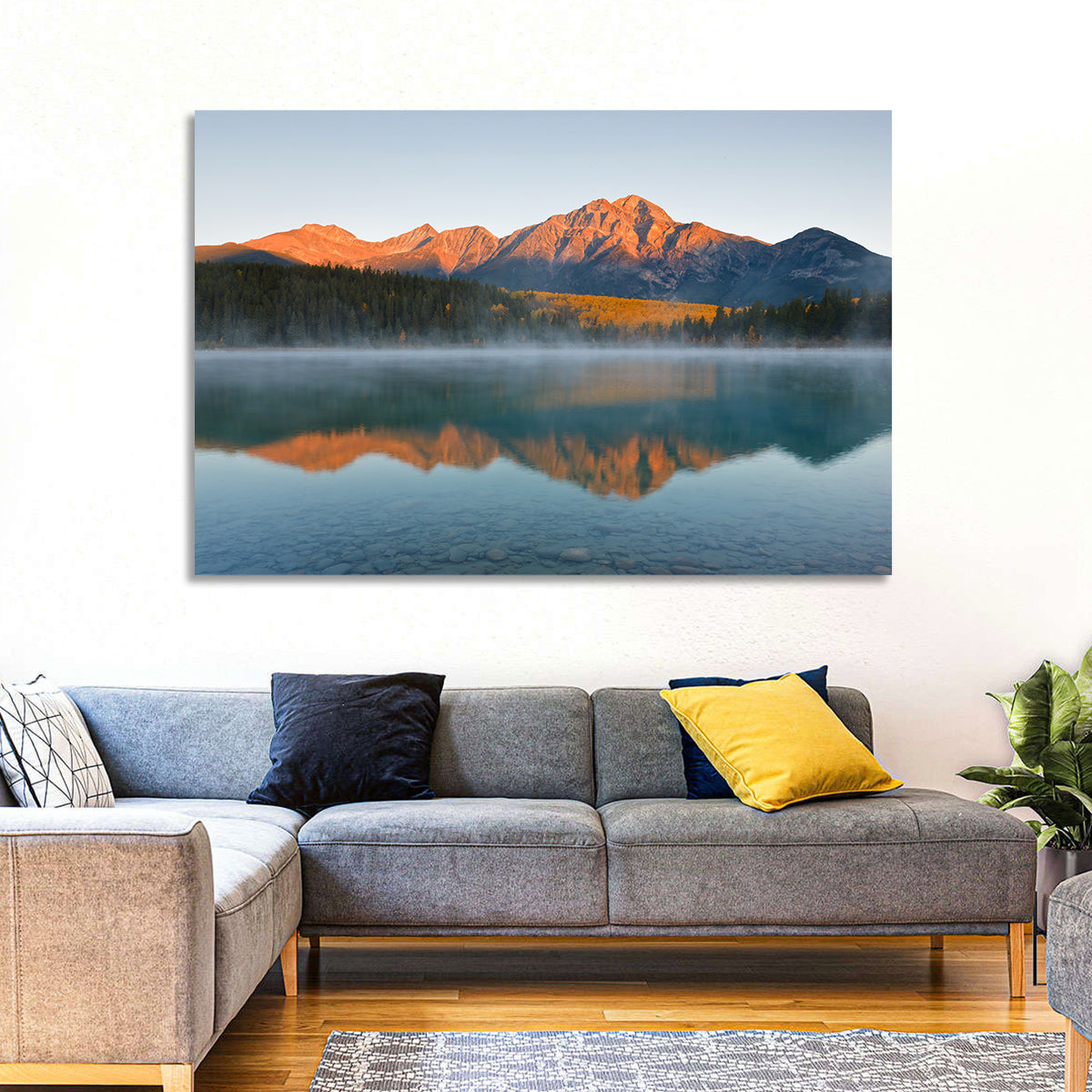 Patricia Lake and Mount Pyramid at Golden Hour Wall Art