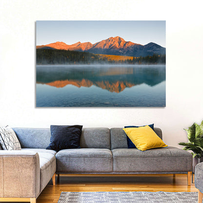 Patricia Lake and Mount Pyramid at Golden Hour Wall Art