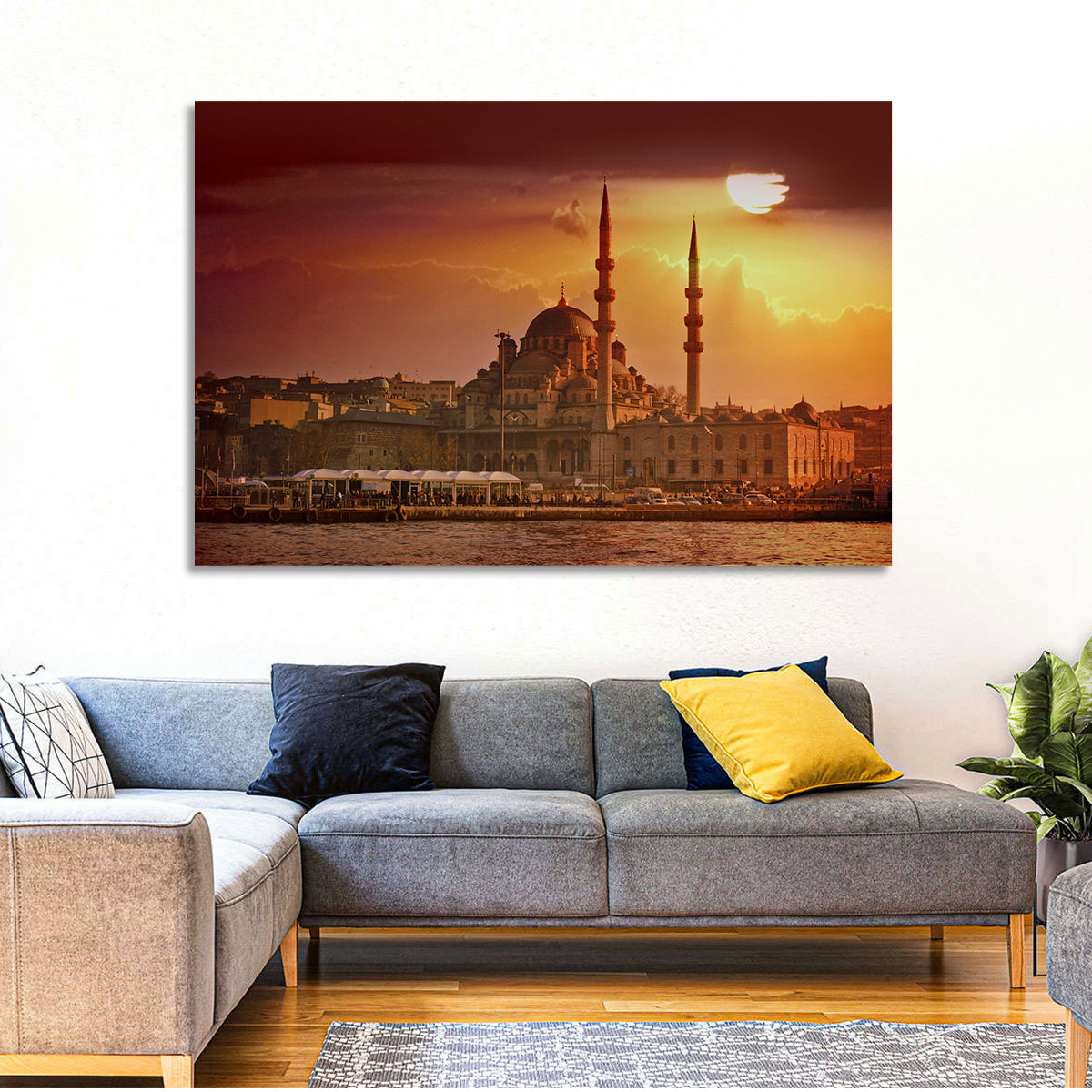 Yeni Cami Golden Hour Wall Art in a room, landscape