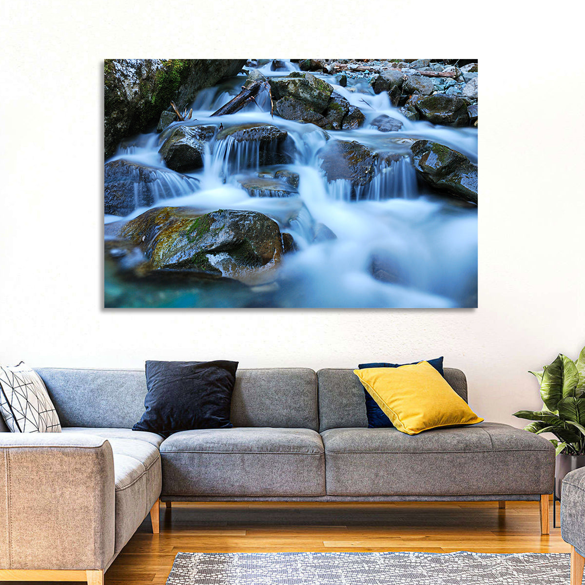 Mossy Rock Stream with Silky Waterfall Wall Art