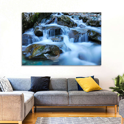 Mossy Rock Stream with Silky Waterfall Wall Art