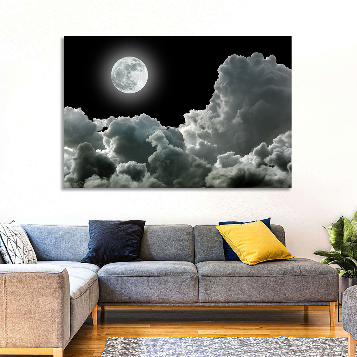 Cloudy Moonlight Wall Art in a room, landscape