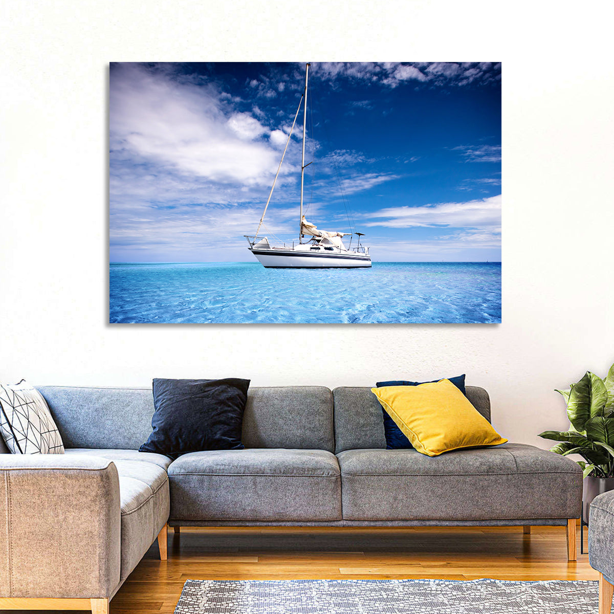 Furled Sails Over Turquoise Water Wall Art