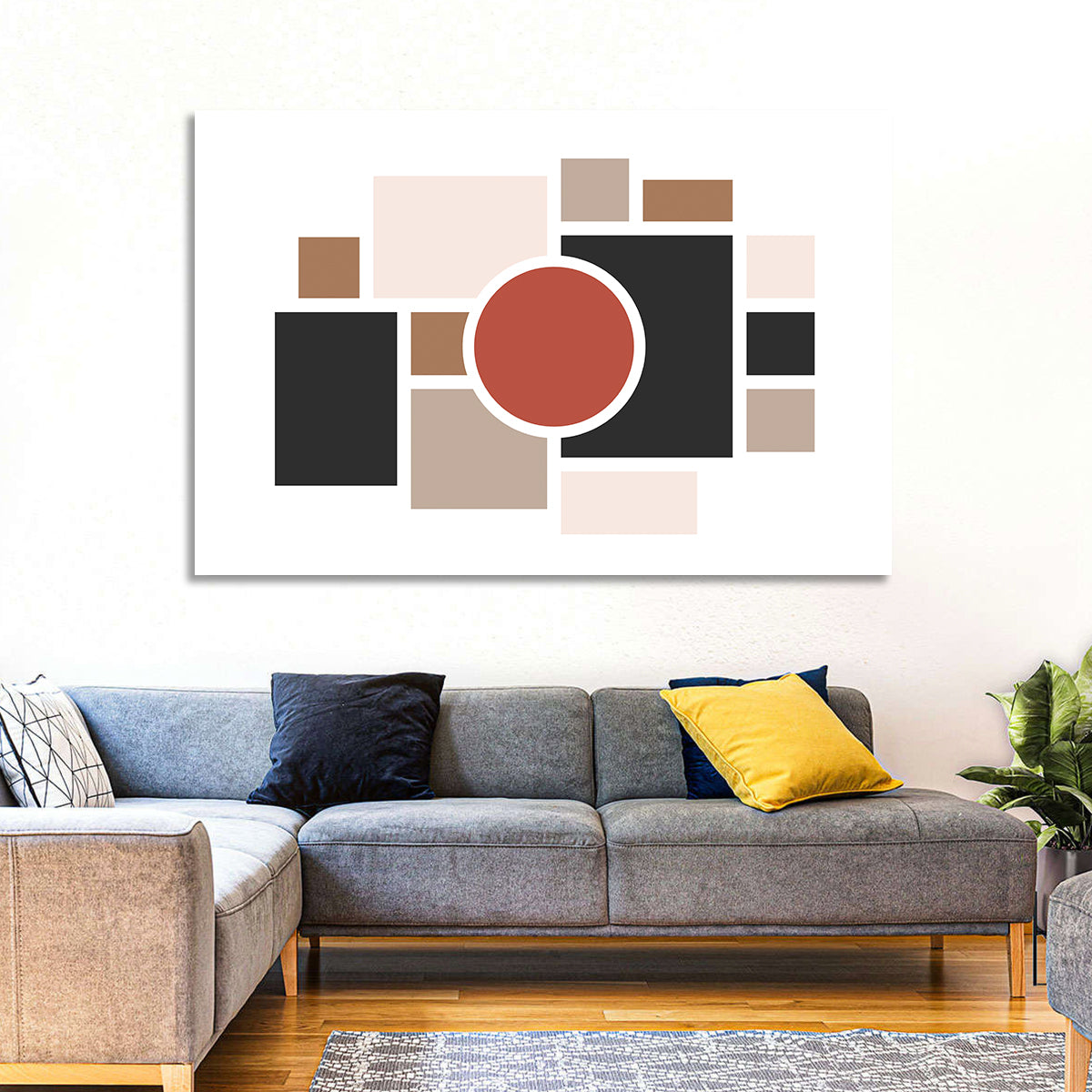 Terracotta Geometric Circle Composition Wall Art in a room, landscape
