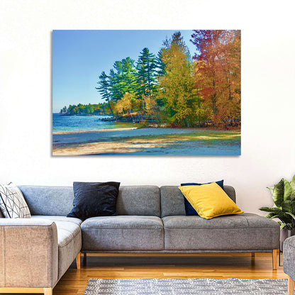 Sebago Lake Pier in Autumn Wall Art