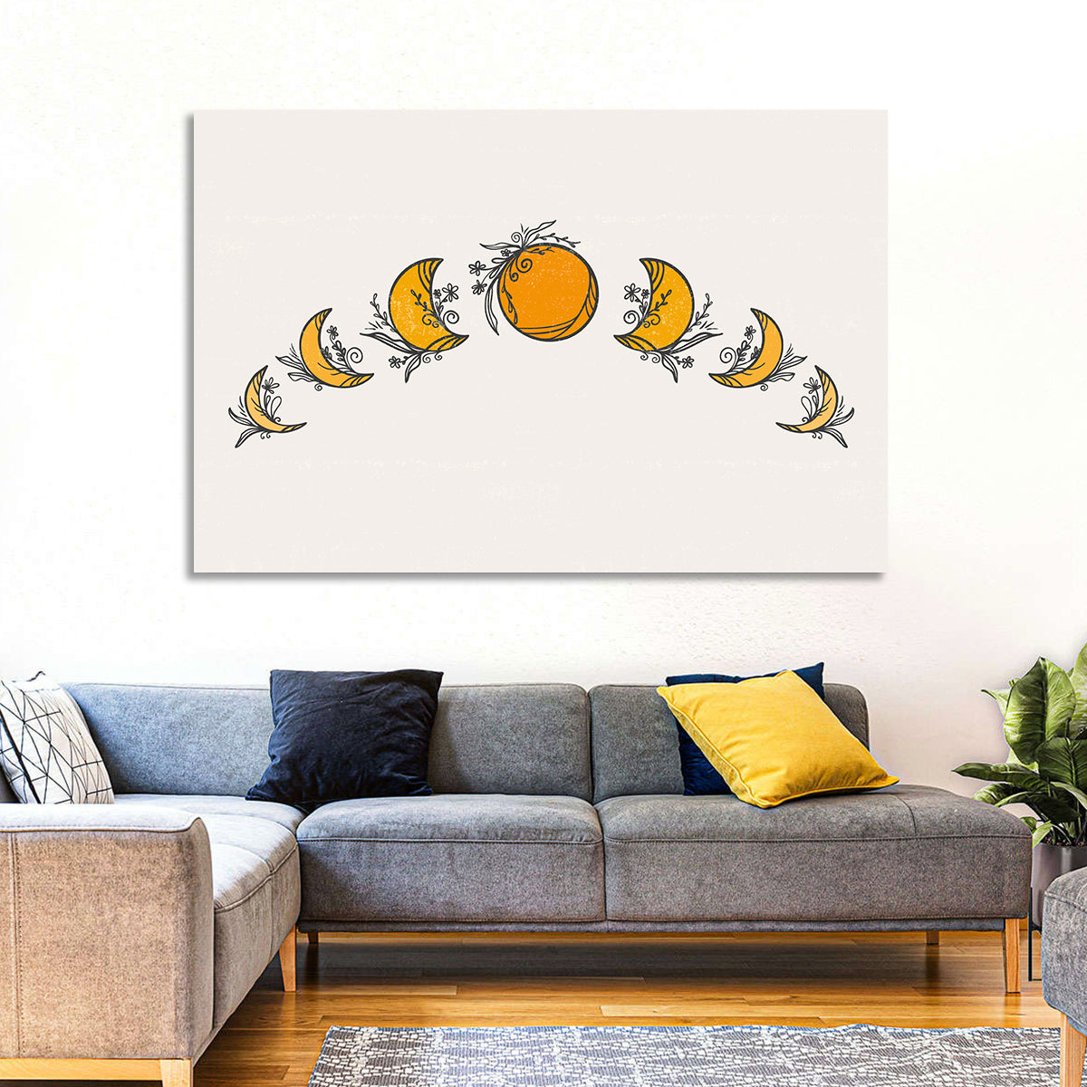 Lunar Phases Floral Arc Wall Art