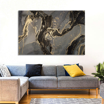 Black and Gold Marbled Abstract Wall Art