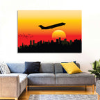 Airplane Over Sunset Skyline Wall Art