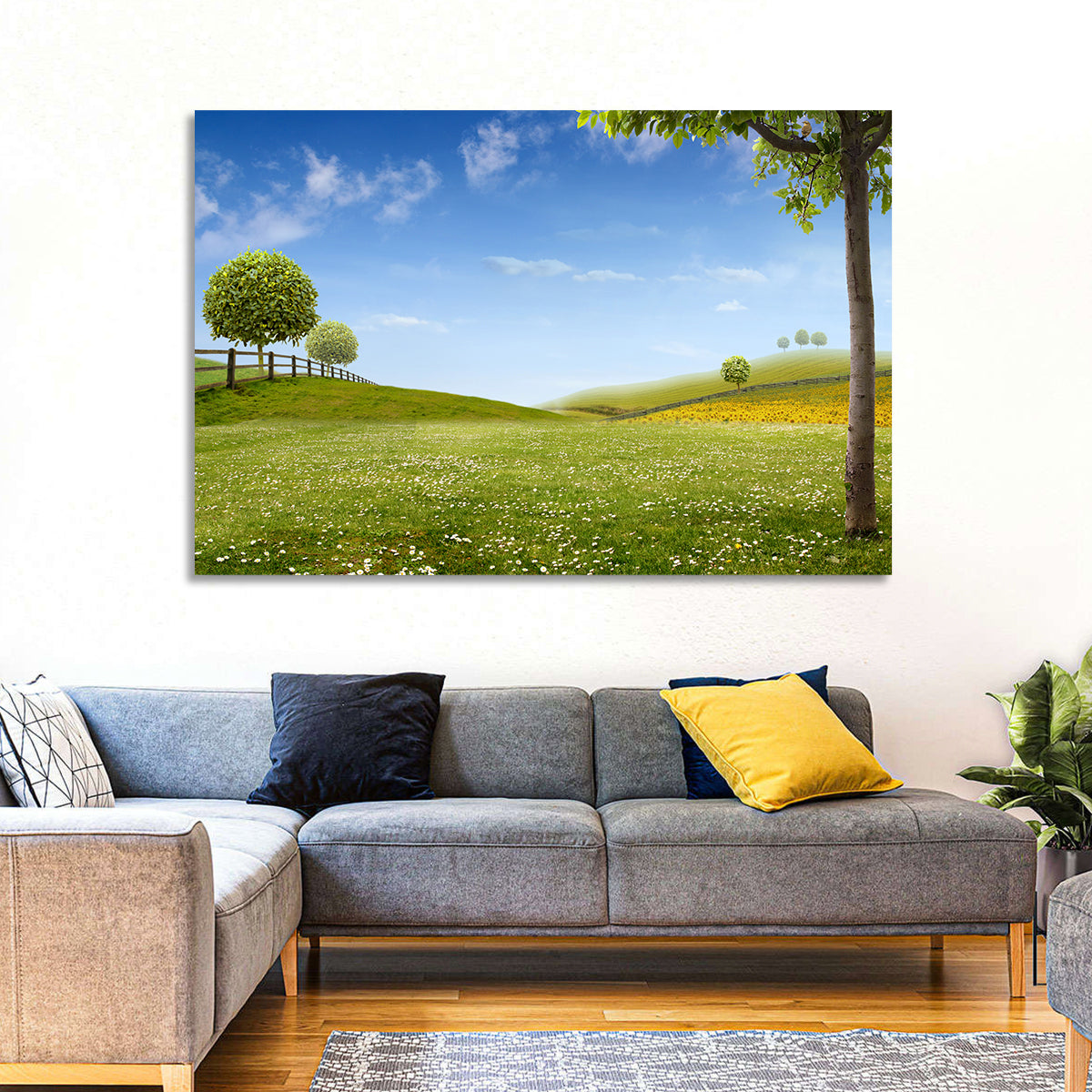 Green Sunflower Fields Wall Art