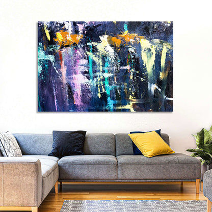 Impasto Waterfall in Blue and Purple Wall Art