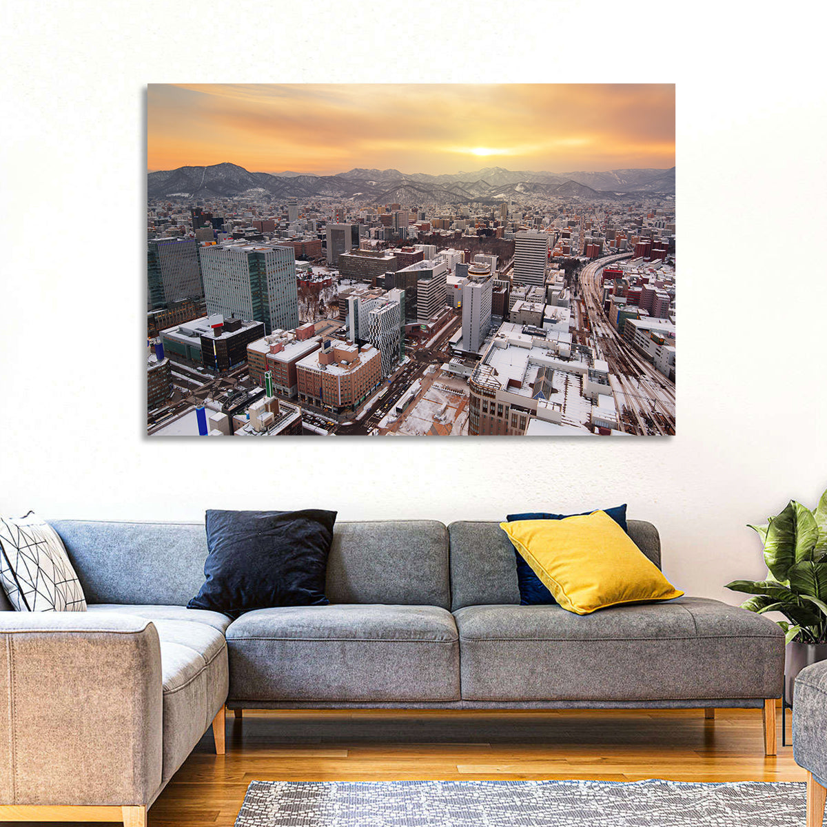 Sapporo Station Skyline at Golden Hour Wall Art