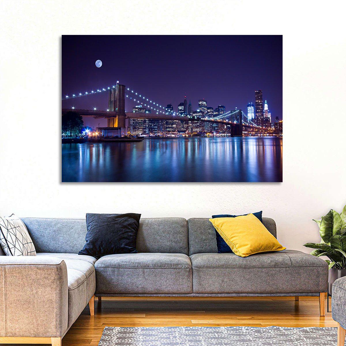 Brooklyn Bridge Moonlit Reflections Wall Art