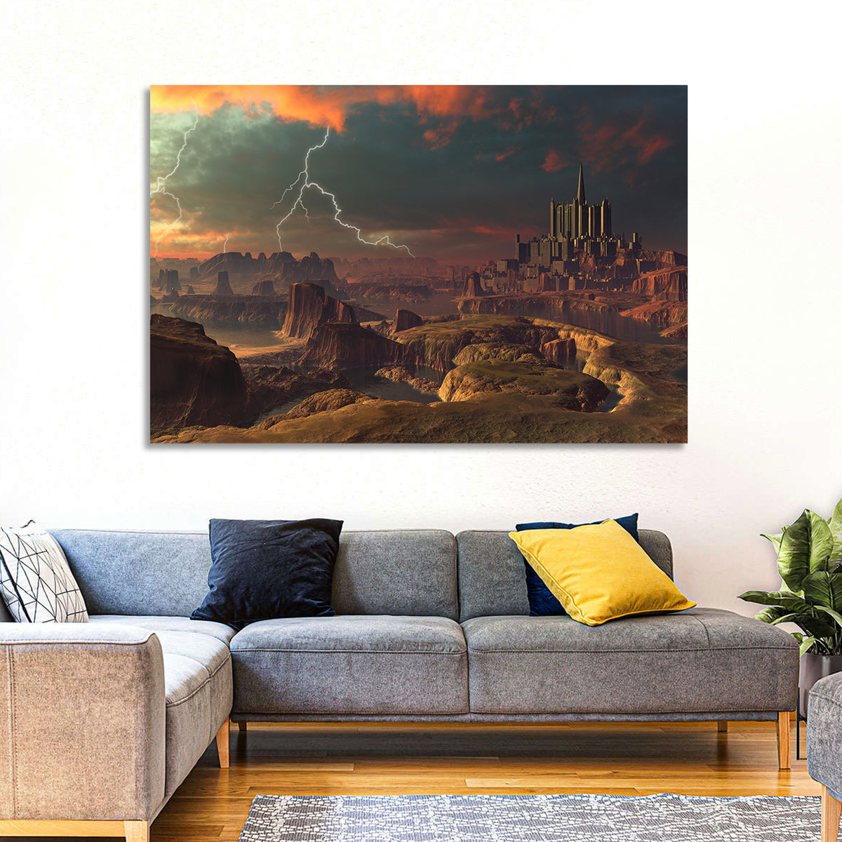 Dusk Storm Over Alien Fortress Wall Art