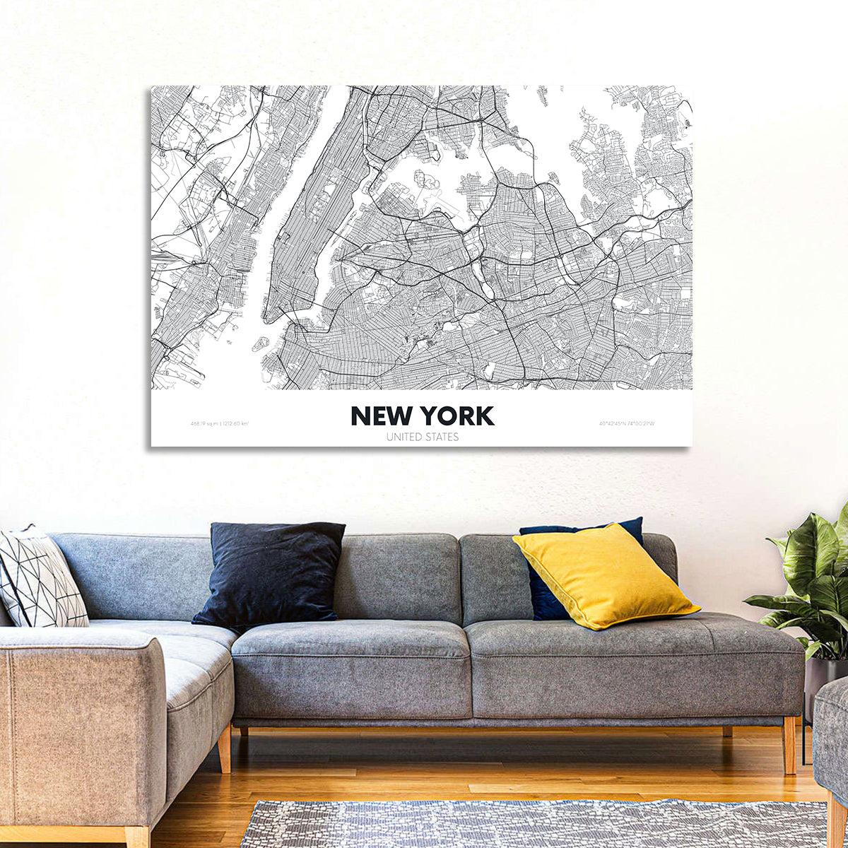 New York Street Grid Map Wall Art in a room, landscape