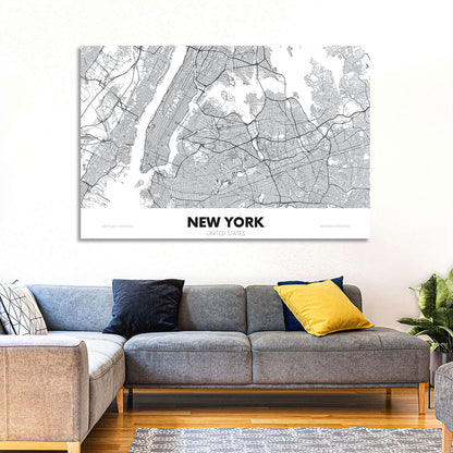 New York Street Grid Map Wall Art