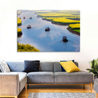Spring River Rowboats in Rapeseed Fields Wall Art